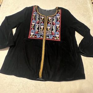 Madewell Black Embroidered Velvet Top - Women's Size S